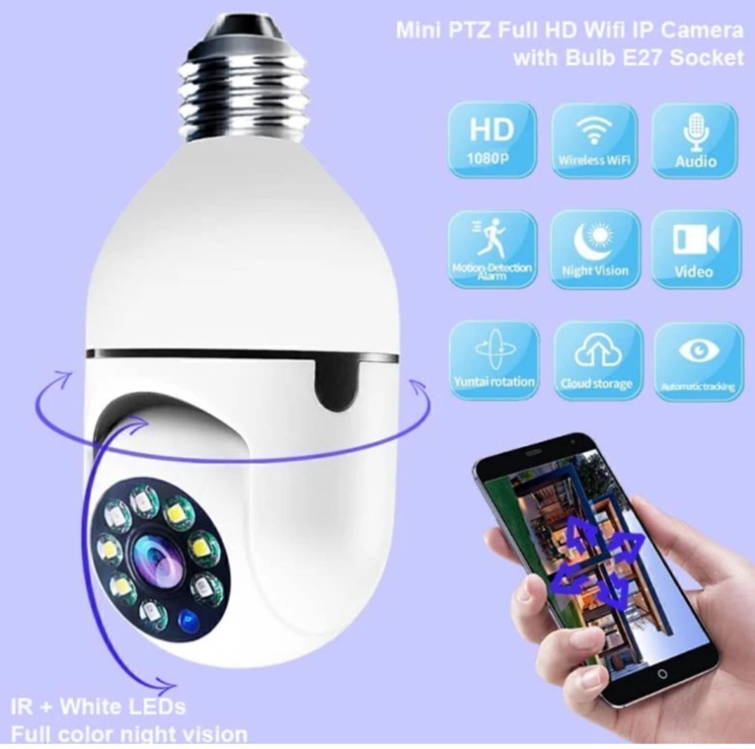 360° Smart WiFi Security Camera – Bulb Holder Type | Full HD | Two-Way Audio | Night Vision