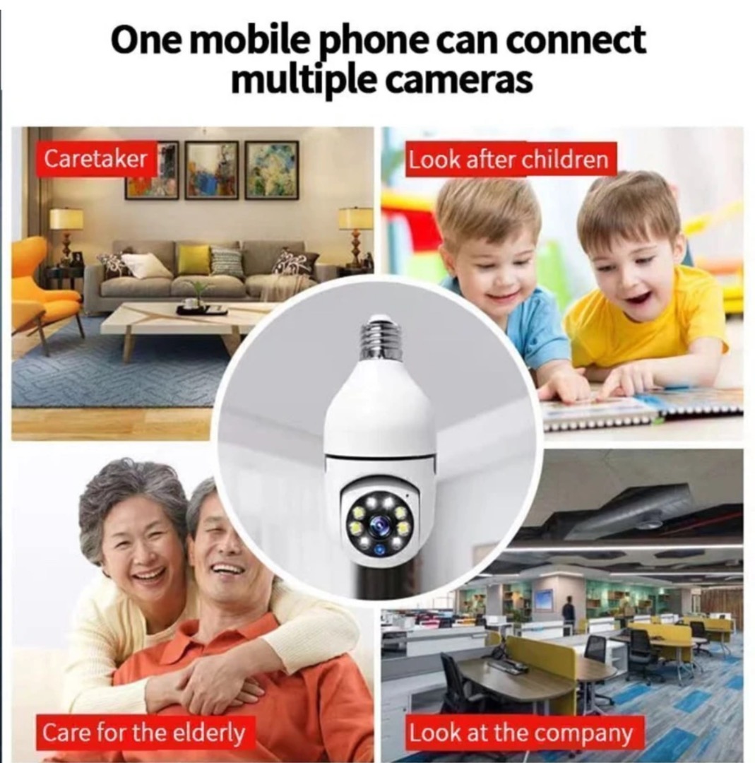 360° Smart WiFi Security Camera – Bulb Holder Type | Full HD | Two-Way Audio | Night Vision