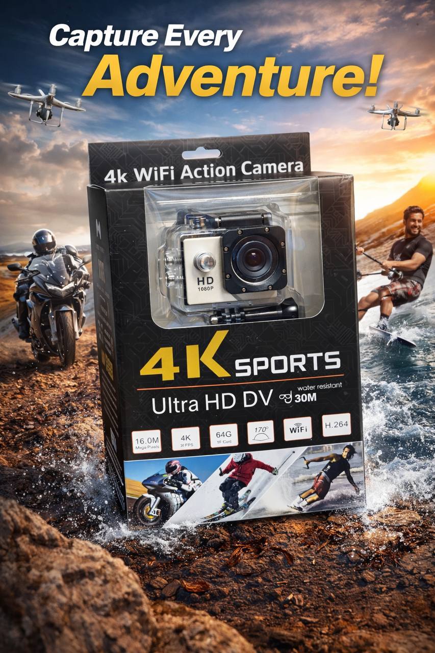 4K WiFi Action Camera – Ultra HD Sports Camera | Waterproof | 170° Wide Angle | Adventure Ready