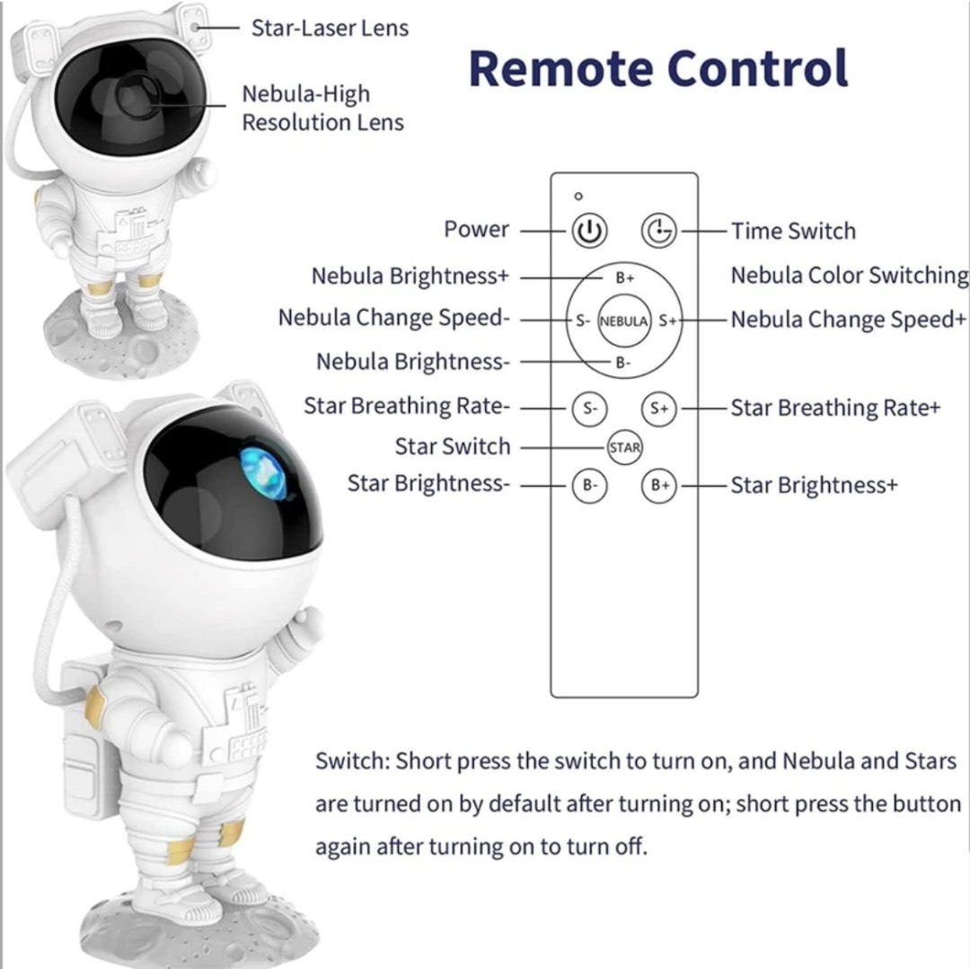 Astronaut Galaxy Star Projector Night Light | Space LED Lamp for Kids Bedroom & Home Decor