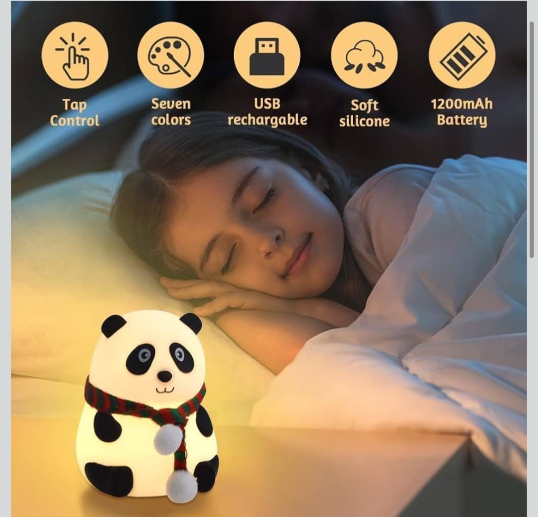 Cute Panda 7-Color Tapping Silicone Night Light