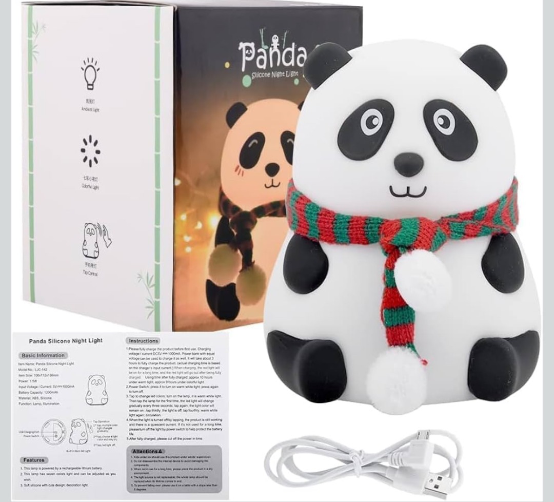 Cute Panda 7-Color Tapping Silicone Night Light