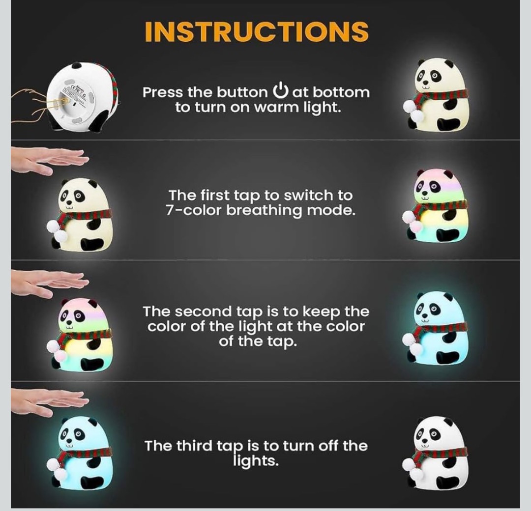 Cute Panda 7-Color Tapping Silicone Night Light