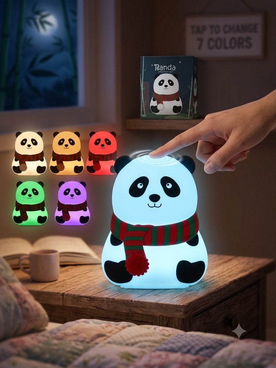 Cute Panda 7-Color Tapping Silicone Night Light