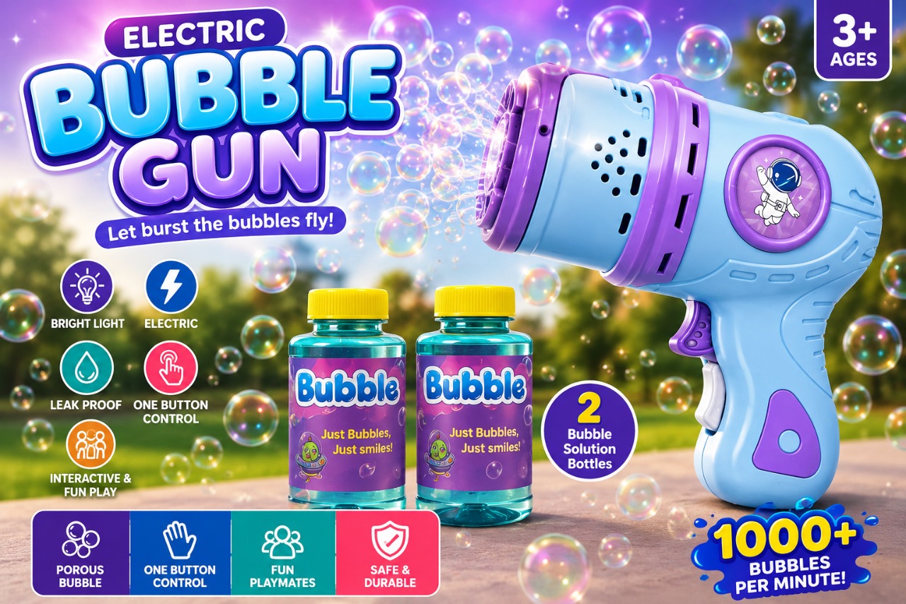 Electric Bubble Gun for Kids – Automatic Bubble Blaster with Bubble Solution
