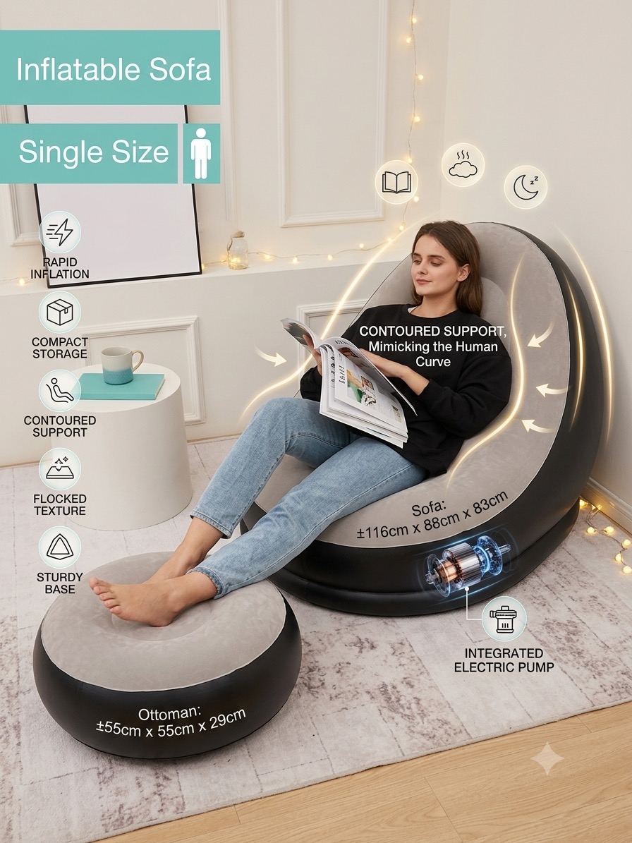 Premium Inflatable Lounge Chair & Ottoman Set (Single Size)