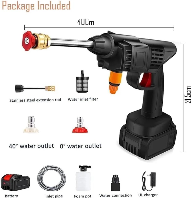 Rechargeable Cordless High Pressure Water Spray Gun for Cars & Bikes