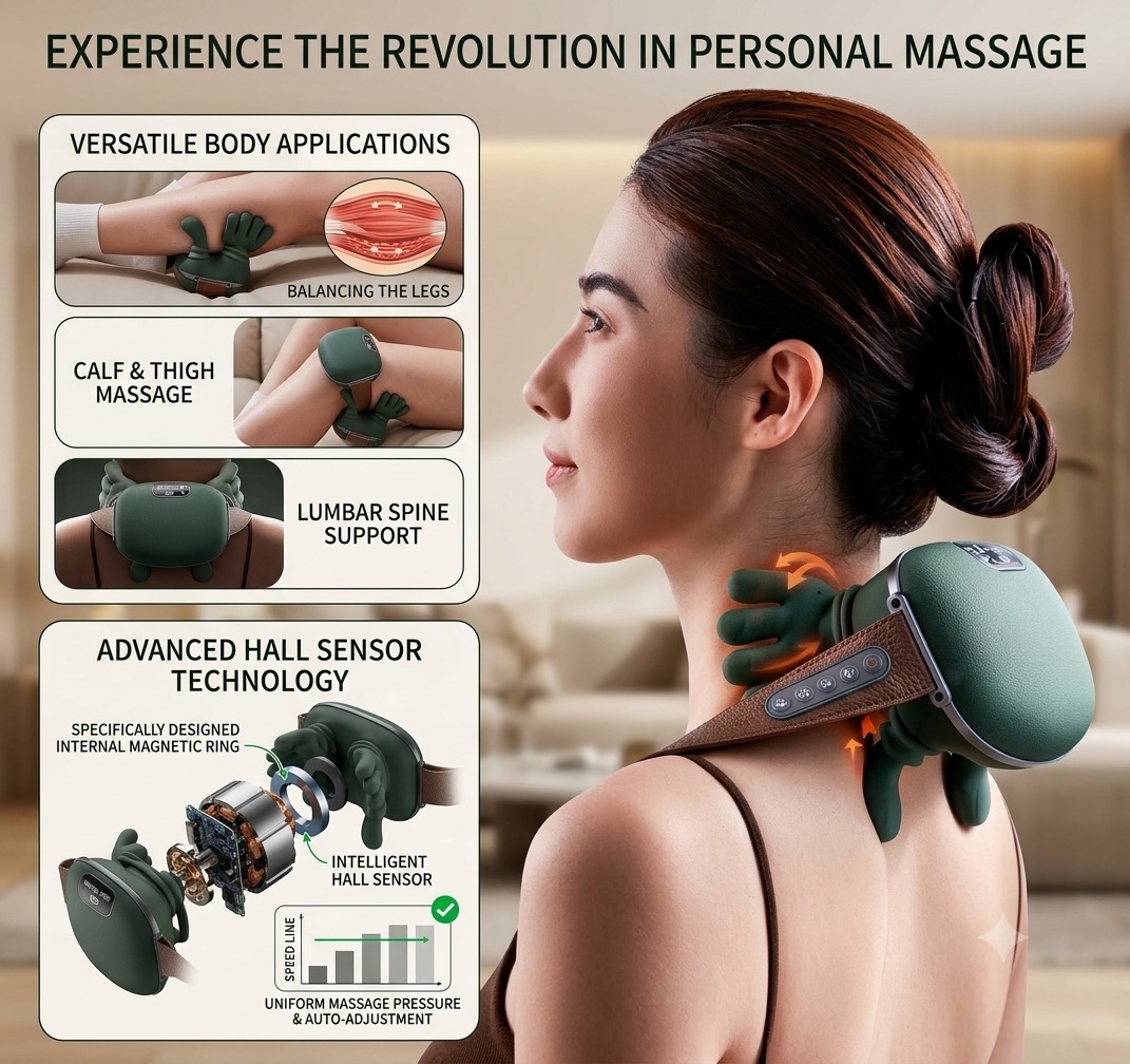 Smart Shiatsu Neck, Back & Body Massager with Hall Sensor Technology