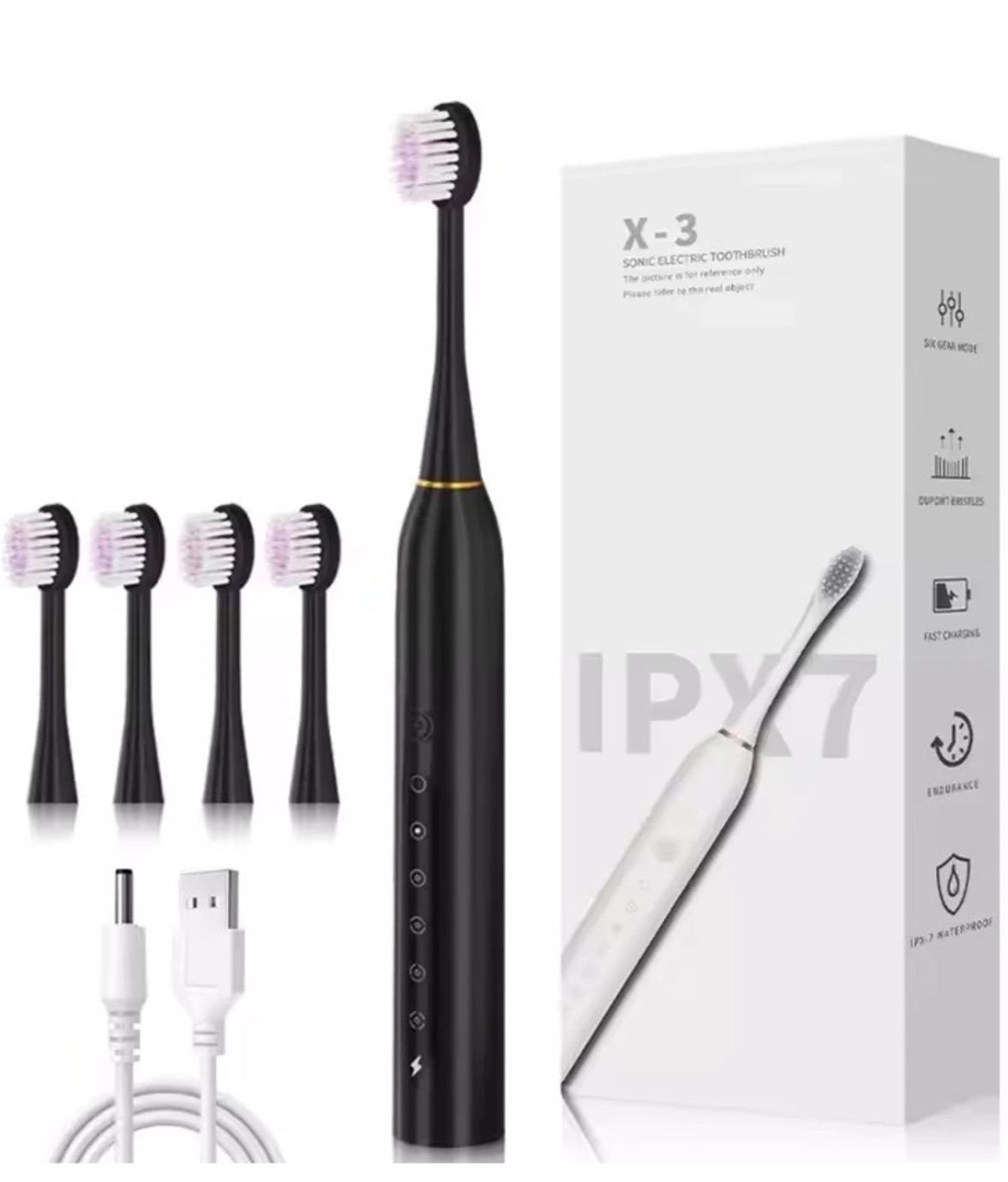 X-3 Sonic Electric Toothbrush | USB Rechargeable | IPX7 Waterproof | 6 Cleaning Modes